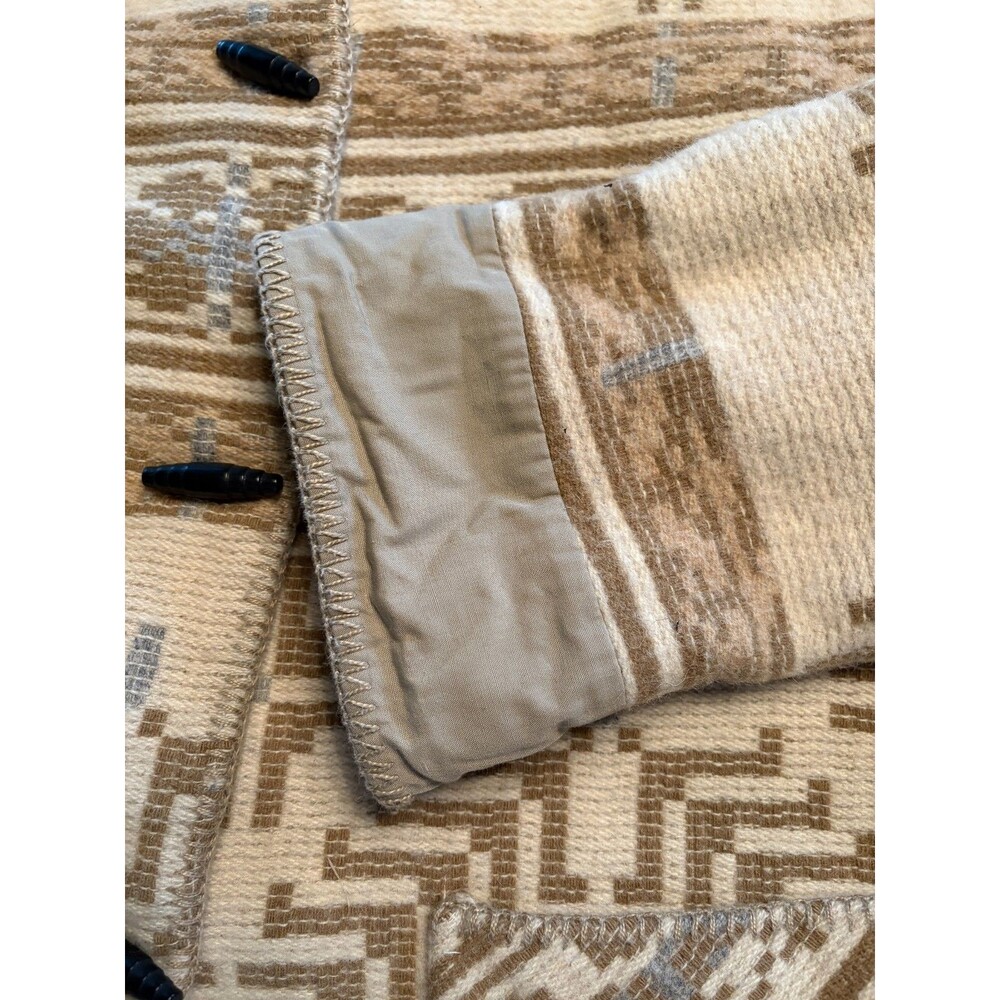 VTG Lands End Wool Coat Blend Aztec Print Jacket Beige Tan Southwest Geometric - Picture 10 of 16